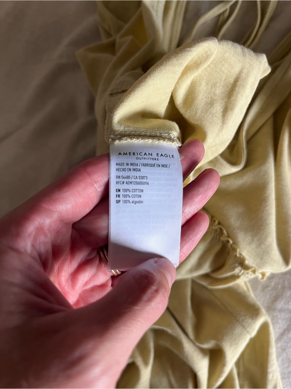 American Eagle Cream Yellow Plunge jumpsuit Tie Back 100% Cotton - Picture 4 of 4